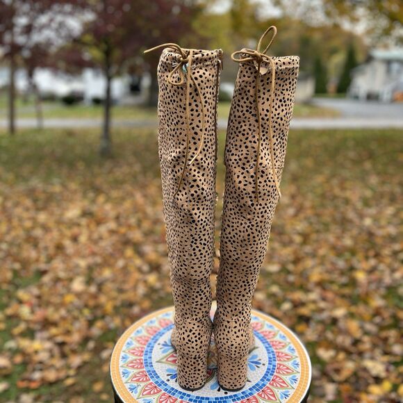 Pierre Dumas Takeoff 2 Womens Sz 7 Over-the-Knee Leopard Cheetah Heeled Boots - Picture 9 of 12